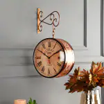 Royal Handicraft Vintage Copper Clock Golden Dual Side Victoria Station Dial Metal Carving Clock With Metal Stand Station Clock
