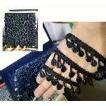 LACESNMORE Shell lace black cowri hanging trim beads latkan jhalar blouse sleeve saree pallu Tassle ribbon border crafting matarial embroidery kit lace (Black, 4metre)