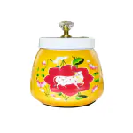 DIWAM HANDICRAFTS Hand-Painted Yellow Dry Fruit Jar - Cow Print, Antique Indian Design for Wedding Return Gifts