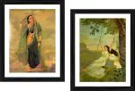 DECOR ADVENTURES Rambha and Mohini by Raja Ravi Varma Wall Painting 14 x 18 Inch (Set of 2)
