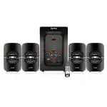 Intex BANG PLUS FMUB 4.1 Channel 78 W Sound Output Bluetooth Speaker with Multiple Input, Output, Recording Feature, Power Indicator LED Display, In-Built Digital FM PlayabilityMain Unit-Wooden, Satellite-Plastic Body (Black)