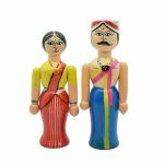 pujaNpujari Channapatna Traditional Village Couple Dolls Set Toys for Kids and Home Decoration