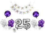 Festiko 25th Birthday Decorations Party Supplies Combo (Pack Of 26) (Silver And Purple)