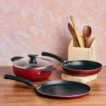 Vinod Non-Stick 3Pcs Cookware Set- Dosa Tawa 28cm, Kadai 2.6L w/Lid, Frypan 22cm| Induction Friendly
