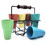 Banwari Crafts Multicolor Matte Tumbler Ceramic Cutting Chai Glasses with Stand | Tea Glasses | Chai Kullad | Kullad Tea Cups | chai tapri Glass | Set of 6