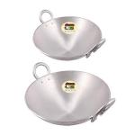 Kitchen Shopee Aluminium Cookware Set 2 Pes Combo Kadhai Cooking Deep 9 10 In 5.25 L Silver