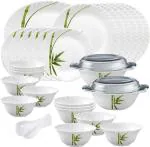 Laopala Opalware Green Diva Classique Fg Full Plate Quarter . Oval Platter Casserole With Glass Lid Veg Bowl Soup Spoon Dinner Set (Pack Of 35)