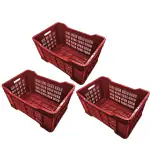 Xela Multipurpose Heavy Duty Red Portable Plastic Crate | Organizer Stackable Shelf Basket for Large Storage Bin | Vegetable | Fruit | Fish | Milk - 54x35x28cm (Pack of 3)