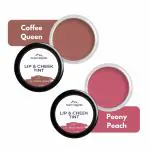 Aravi Organic Lip and Cheek Tint - With Goodness of Vitamin E & Candelila Wax - Nourishes & Hydrates Dry Chapped Lips, Blush & Eyeshadow For All Skin Types - 8 gm Each (Coffee Queen & Peony Peach)