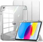 ProElite Smart Flip Case Cover for Apple iPad 10th Generation 10.9 inch 2022, Fully Transparent Back with Pencil Holder, Grey