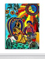 Tamatina Multicolor Kalamkari Art Summer Day In Village Traditional Art Canvas Painting - 24X18 Inch