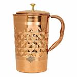 Indian Art Villa Bubble Hammered Round Copper Jug with Brass Knob 2 L