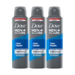 Dove Men+Care Cool Fresh Dry Spray Antiperspirant Deodorant, Up To 48 Hrs Protection From Sweat & Odour, Instantly Dry For Cleaner Feel, Dermatologically Proven Formula, Soothes & Moisturises Skin, Clean, Refreshing Scent, 150Ml (Pack Of 3)
