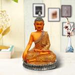 Ghar Saaz Polyresin Earth Calling Buddha Statue Showpiece Golden Home Dcor Showpiece And Gifting 11 Inch