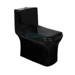 Vardhman Ceramics Black One Piece Western Commode Toilet Water Closet EWC Floor Mounted S Trap 100mm / 4 Inch Glossy Finish - Battle-4-Inch-Black