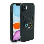 UNILORD Apple iPhone 12 Mini Black Rubber Lanyard Finish 3D Printed Marble Eye Slim Design Camera Protection Cute Cat Kitty Girls Back Cover Case