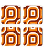 Whats Your Kick Pattern Design Orange And Brown Design Printed Set of 4 Coaster With Metal Stand