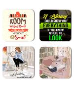 Whats Your Kick Books Reading Room Without Books is Like A Body Without Soul Quotes Printed Set of 4 Coaster With Metal Stand