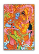 Tamatina Multicolor Modern Art Radha Krishna Abstract Unframed Art Canvas Painting - 13X9 Inch