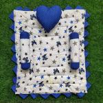 Motherhood Blue Cotton Baby Mattress Bed With Side Support Heart Shaped Pillow