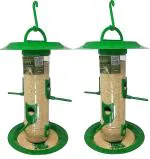 Amijivdaya Large Bird Feeder with Hut (Green, Transparent) - Pack of 2