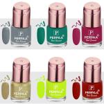 Perpaa Ash Grey, Sea Green, Fuchsia Pink, Glitter Golden, Neon, Stylish Red Nail Polish (Pack Of 6)