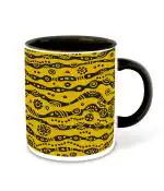 Whats Your Kick Black Pattern Design With Yellow Background Printed Black Ceramic Coffee Mug 325 ML