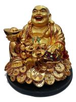 Astroghar Resin Very Big Size Laughing Buddha Sitting On Lucky cions For Good Luck And Prosperity