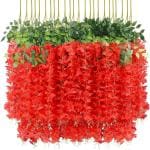 Daissy Raise Polyster Wisteria Hanging Flower for Home Decoration | Beautiful Artificial Flower Home Décor | Pack of 6 | Red Color
