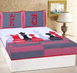 RajasthaniKart 100% Pure Cotton 144TC Double Bedsheet (92X84 Inch|232X218cm) with 2 Pillow Covers (27X18 Inch|68cmX42cm)-Pink Chess
