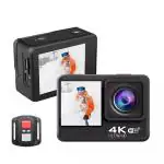 QIWA 4K Action Camera 60fps with Anti-Shake , 24MP, 4X Digital Zoom, Remote Control, WiFi, Dual Touch Screen