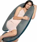 MY ARMOR Full Body G Shaped Pregnancy Pillow for Pregnant Women, Maternity Pillows Gift for Pregnancy Sleeping, Premium Velvet Cover with Zip, Grey+Navy Blue
