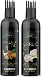 Desi Crew 100 Percent Pure Walnut and Garlic Hair Oil with Comb Applicator Cold Pressed for Skin, Body and Hair Care 100 ml Each