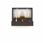 INVENZO Wall Mounted Temple for Home, Office | Mandir Shelf, Pooja Stand with 2 Concealed Light in Walnut Color
