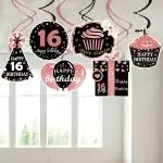 Zyozique 16th Year Birthday Decorations Swirls / 16th Year Anniversary Party Decorations (Pack Of 6)