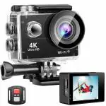 AUSHA UltraHD 4K Action Camera | Waterproof, WiFi, EIS |170 Degree Wide-Angle Lens | 24MP Photos | 4k @ 60fps Video|Vlogging, Motovlogging, Sports,YouTube,Bike & Helmet Camera