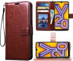 COVERBLACK Artificial Leather::Rubber Flip Cover Compatible model for Vivo V2052 / Vivo Y20A - Brown