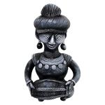 Shopmefast Grey Earthenware Musician Statue Playing Dholak Showpiece