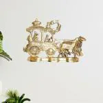 KridayKraft Lord Krishna and Arjun Rath Chariot with Two Horses Decorative Showpiece Metal Gold Plated Antique Krishna Arjuna Rath Wall Hanging & table corner decor
