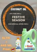 Shree Badri- Cold Pressed Coconut Oil For Cooking Food, Baby Massage, Oil Pulling, Hair Care And Skin Care 100% Natural Coconut Oil(5LTR+445ML FREE)