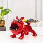 SMOKEY COCKTAIL Bulldog Storage Butler Sculpture | Resin Art Sculpture | Tray and Bowl Storage | Good for Storing Keys Cosmetics Remotes | Perfect for Gifting ( Red)