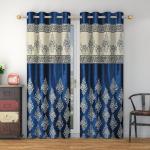 Stuffique Blue Jacquard Room Darkening Door Curtain - 9 Feet (Pack Of 2)