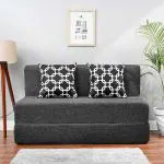 Solis Primus-comfort for all 4X6 size for 2 Person- Jute Fabric Washable Cover With 2 Multichain Pattern Cushion- Dark Grey 2 Seater Double Foam Fold Out Sofa Cum Bed