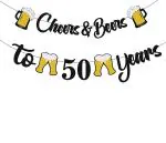 Festiko 50th Birthday Decorations For Men, Cheers To 50 Years Black Glitter Banner For 50th Birthday Wedding Aniversary Party Supplies Decorations