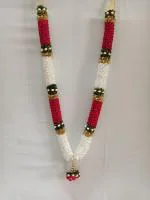 Ramesh Sai Sri Sainath Enterprises Purple with White Flowers and Green Flowers with Jasmine Flowers Garland .Length -16.5 inc