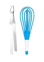First Front Stainless Steel Roti Chimta Tong With Solid Plastic Whisk , Egg Beater and Multicolour, Pack of 2
