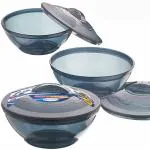 Primeway Plastic Microwave Containers with Lid, 650ml, 1.1L, 2L, Pack of 3, Blue