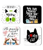 Whats Your Kick Cat Lover Start Day With Meow Quotes Printed Set of Coaster With Metal Stand
