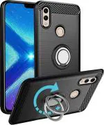 Unistuff Back Case Cover for Honor 8X with Magnetic Kickstand | Premium Matte Finish | Camera Bump Protection | Rubberized Ring Cover - Night Black, 76678