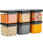 6 Piece Black Plastic Storage Containers | Kitchen Storage, Pantry Organization, Multipurpose | 500 ML | Air-Tight | BPA Free